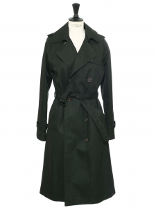 Dark green twill cotton double-breasted mid-length trench coat Retail price €490 Size 36
