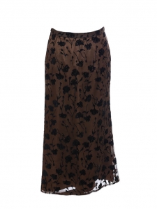 Brown silk and viscose maxi skirt printed with black flowers Retail price 800€ Size 36/38