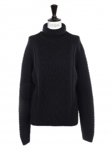 Midnight blue twisted knit wool round neck sweater Retail price €950 Size 36
