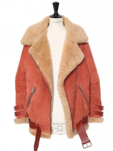Manteau shearling VELOCITE en laine retournée beige camel et terracotta Prix boutique 2300€ Taille 34 à 38