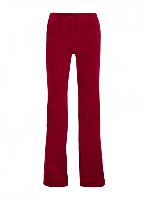 Pantalon CLARET taille haute évasé en velours rouge et bande satin Prix boutique 145€ Taille 38