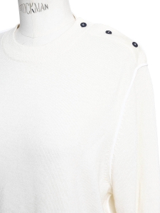 Ivory white fine wool knit crew neck sweater Size L