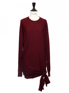 Burgundy red wool knit mid-length wrap dress Retail price €1100 SIze S