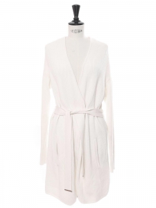 Belted cream white ribbed wool long cardigan Retail price €380 Size XS
