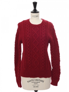 Pull Nilsen col rond en laine torsadée rouge bordeaux Prix boutique 220€ Taille 38