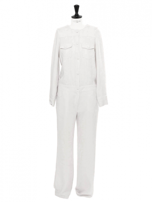 White light grey crepe long sleeves jumpsuit Retail price €395 Size 38