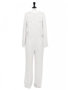 Combinaison pantalon manches longues en crêpe blanc gris pâle Prix boutique 395€ Taille 38