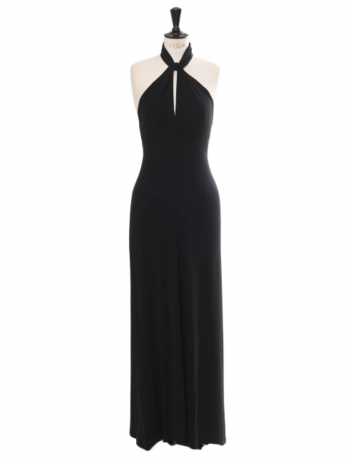 Black fitted maxi dress with plunging open back and halter neck Retail price €900 Size 36