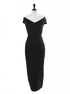 DELMI black off-the-shoulder scuba midi dress Retail price €600 Size S