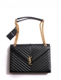 Large monogramme enveloppe bag in black textured leather with gold YSL signature NEW RRP €1950
