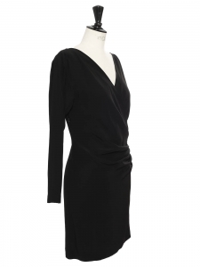 Black jersey deep décolleté mid-length Cocktail dress Retail price €1100 Size 36