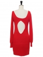 Bright red body con plunging sweet heart neckline and open back knit dress Retail price €1100 Size S