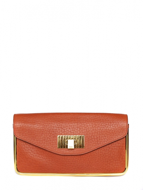 SALLY Orange red grained leather clutch bag Retail price €850