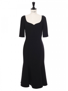 Black wool crêpe sweetheart neckline cinched midi dress Retail price €2000 Size XS/S