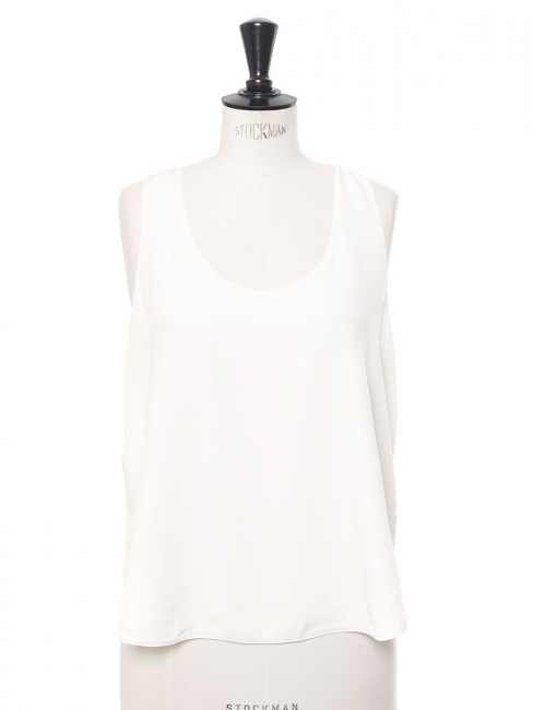 Iconic ivory white silk crepe tank top with ruffle Retail price €420 Size 40
