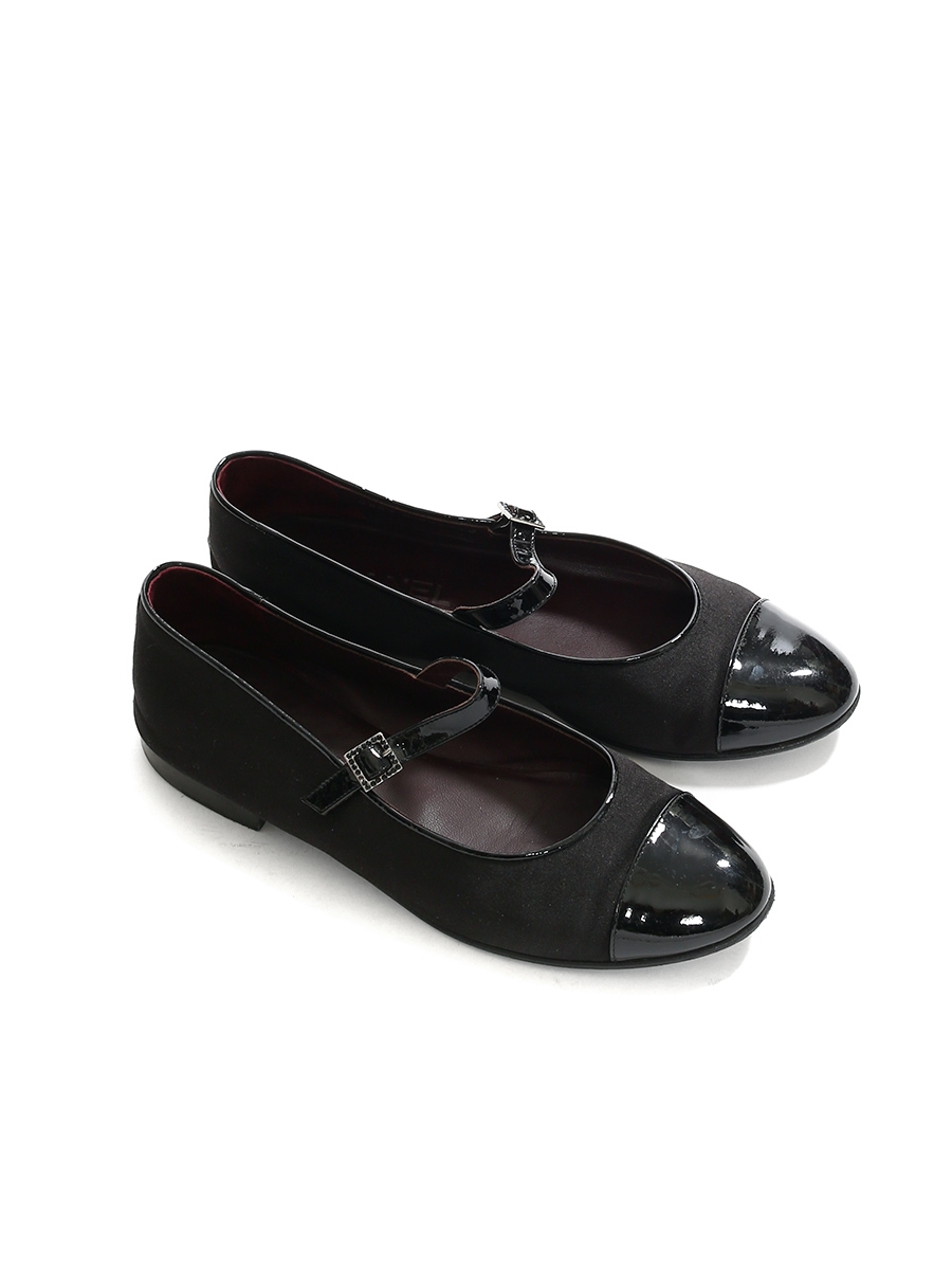 Louise Paris - CHANEL Black leather and fabric Mary Jane ballet flats ...