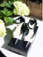 Black and ivory white two-tone leather slingback pumps Retail price €700 Size 36