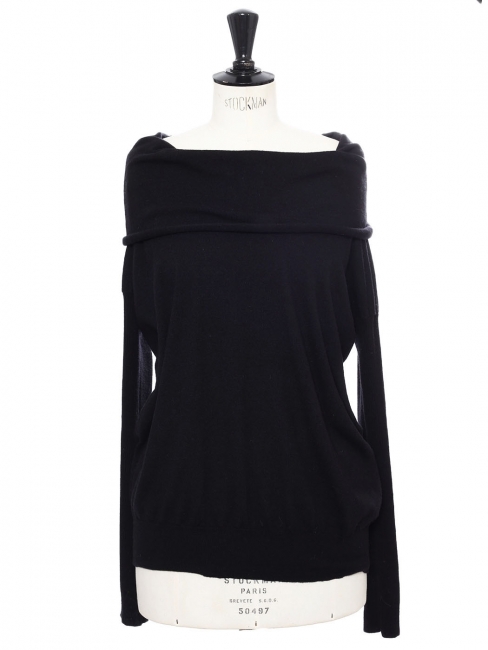 Off-the-shoulder or shawl neckline black wool sweater Retail price €650 Size 36