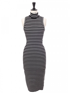 Black and white striped ribbed knit sleeveless body con dress Size XS