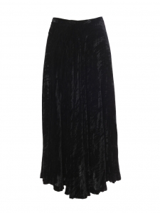 High waist black crushed velvet maxi skirt Retail price €1100 Size 36