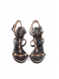 Black leather heel sandals embellished with gold stars Retail price €1500 Size 37
