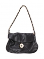 Ivory white cue ball black lambskin leather fold-over bag with gold chain