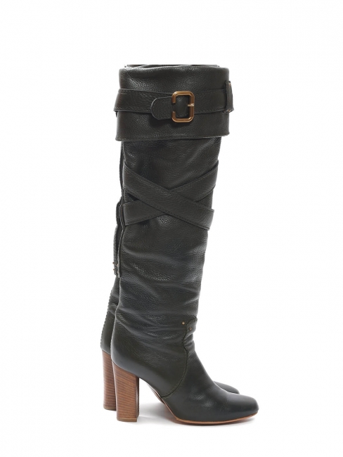 Paddington dark grey green leather heel boots Retail price €700 Size 37