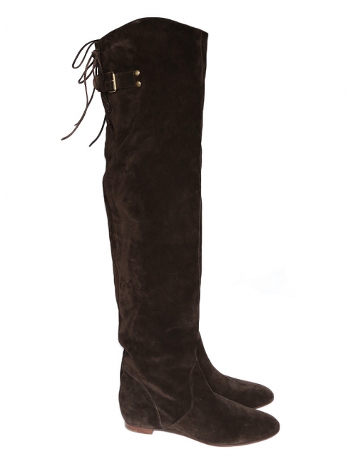 CROSTA chocolate brown suede over-the-knee flat boots NEW Retail price €1190 Size 39.5