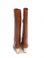 Cognac brown leather low heel knee high boots Retail price €750 Size 37