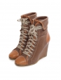 Camel and honey brown leather laced up wedge ankle boots Retail price €600 Size 38