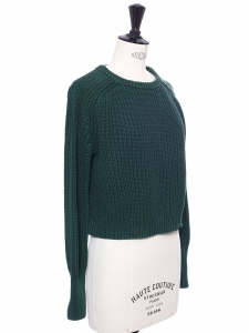Round neck green cotton knitted sweater size XS