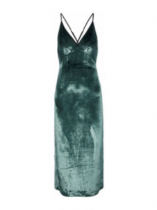 Deep green silk velvet slip dress with low open back and plunging neckline Retail price $298 Size 34