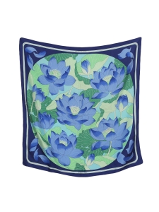 FLEUR DE LOTUS printed white blue and green silk twill square scarf Retail price €350 Size 90 x 90