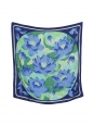 Foulard carré en twill de soie bleu et vert FLEUR DE LOTUS Prix boutique 350€ Taille 90 x 90