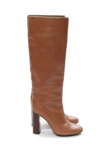 Hazelnut / Camel brown leather wooden high heel boots Retail price €1000 Size 39.5