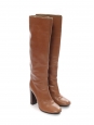 Hazelnut / Camel brown leather wooden high heel boots Retail price €1000 Size 39.5