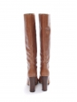 Bottes hautes à talon bois en cuir marron camel noisettes Prix boutique 1000€ Taille 39,5