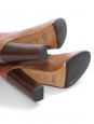 Bottes hautes à talon bois en cuir marron camel noisettes Prix boutique 1000€ Taille 39,5