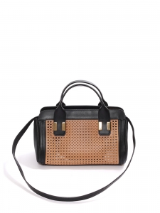 ALICE black leather and camel brown leather handbag with long strap Retail price €1250