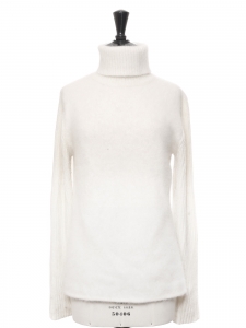 Snow white angora and wool turtleneck sweater Size 38/40