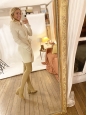 DOLLAR beige stretch fabric over the knee high heel boots Retail price $800 Size 37