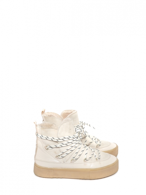 Bottines boots d'hiver en cuir et shearling blanc crème Taille 37