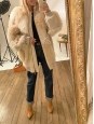 Beige, light pink and camel oversized shearling fur and leather jacket Retail price €5750 Size 40 to 44