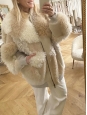 Beige, light pink and camel oversized shearling fur and leather jacket Retail price €5750 Size 40 to 44
