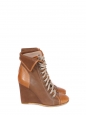 Camel and hazelnut brown leather laced up wedge ankle boots NEW Retail price €600 Size 36.5