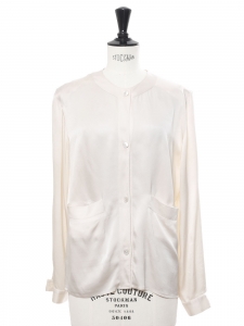 Chemise manches longues col rond en satin blanc ivoire Prix boutique 600€ Taille 38