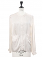 Ivory white silk satin long sleeves shirt Retail price €600 Size 38