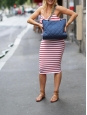 Blue quilted denim and white and red striped cotton canavs cabas chain strap bag Retail price €2000