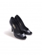 Midnight blue patent leather peep toe pumps with golden signature Retail price €750 Size 37,5