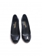 Midnight blue patent leather peep toe pumps with golden signature Retail price €750 Size 37,5
